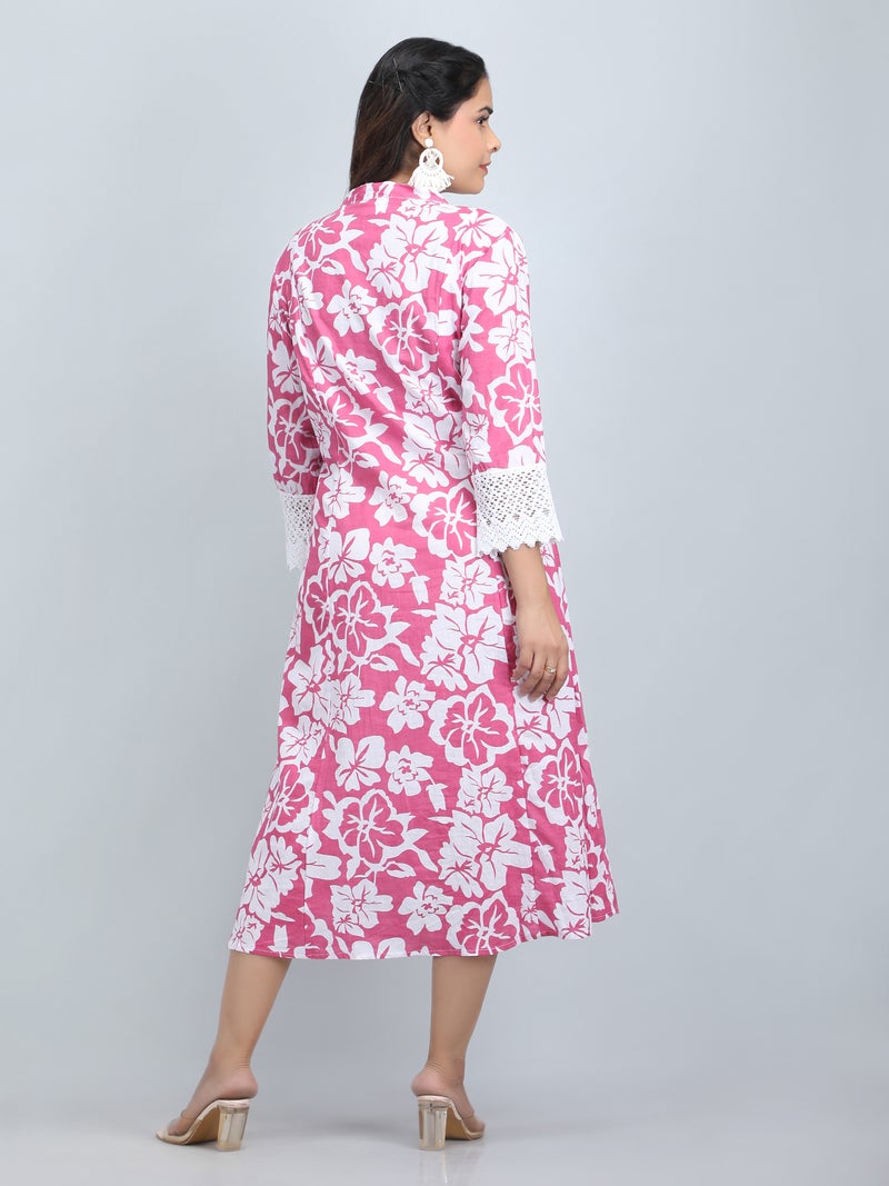 Shifory Floral Print Pink A-Line Kurti for Women - Image 2